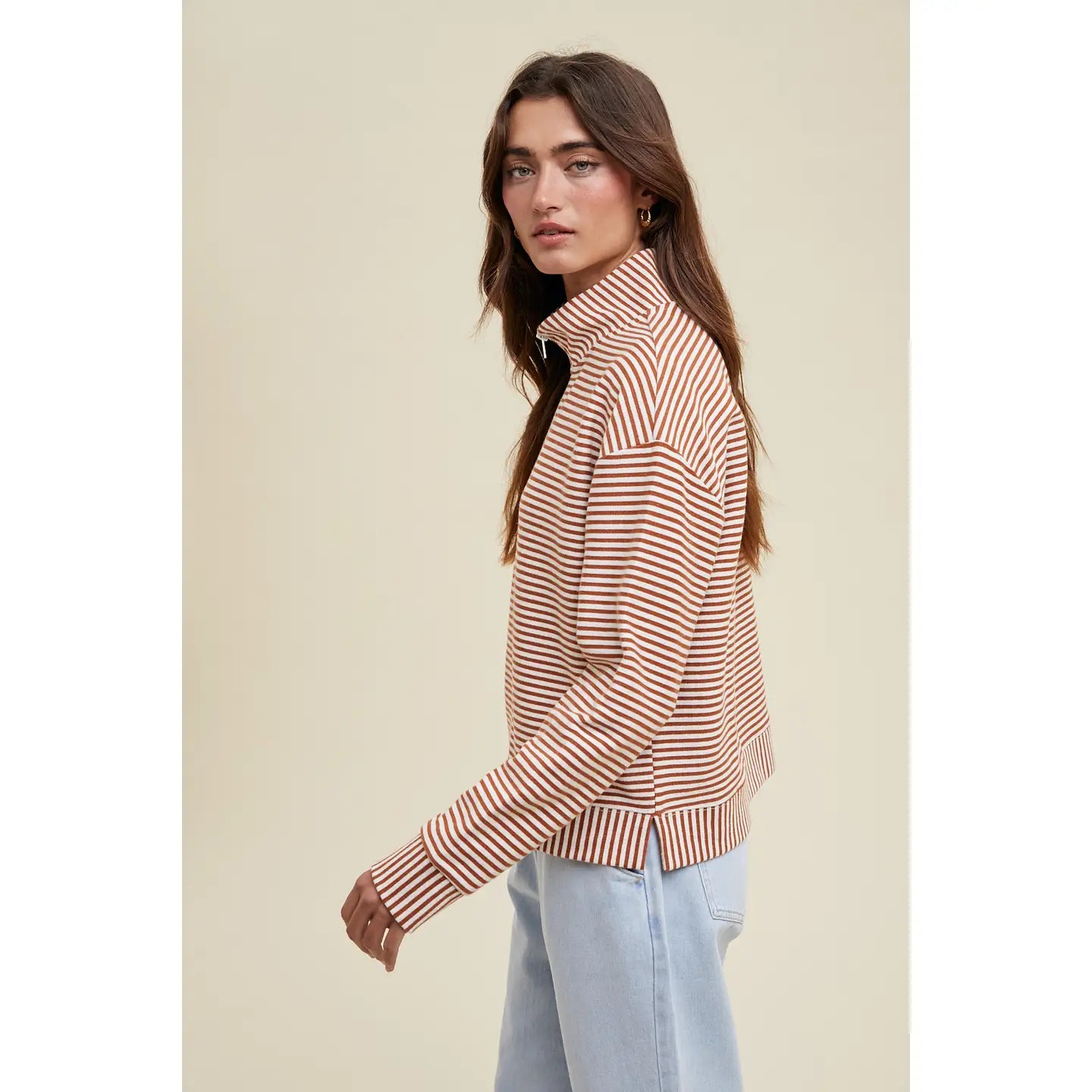 Striped Half-Zip Pullover RUST/CREAM