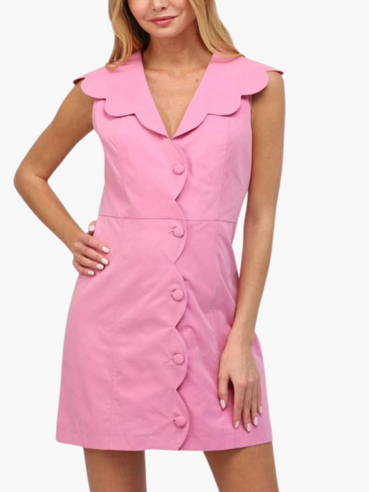 Scalloped Button Down Dress In Pink