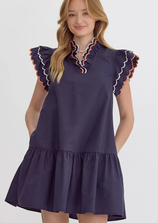 HAMPTONS FOR THE WEEKEND NAVY SCALLOPED DRESS