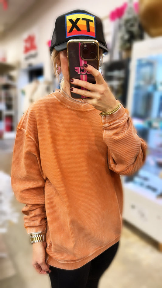 Burnt Orange Ribbed Sweatshirt