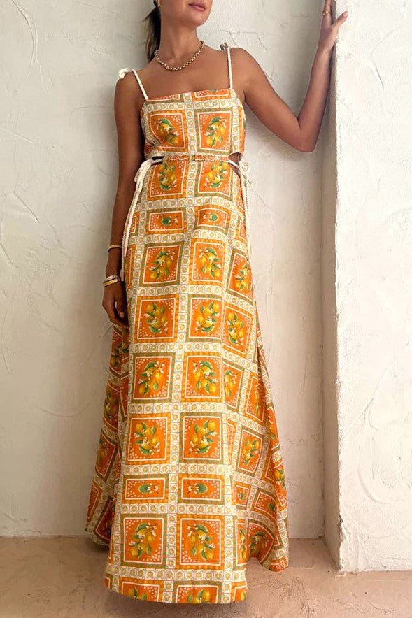 Lemonade Tie Maxi Dress In Orange Mosaic
