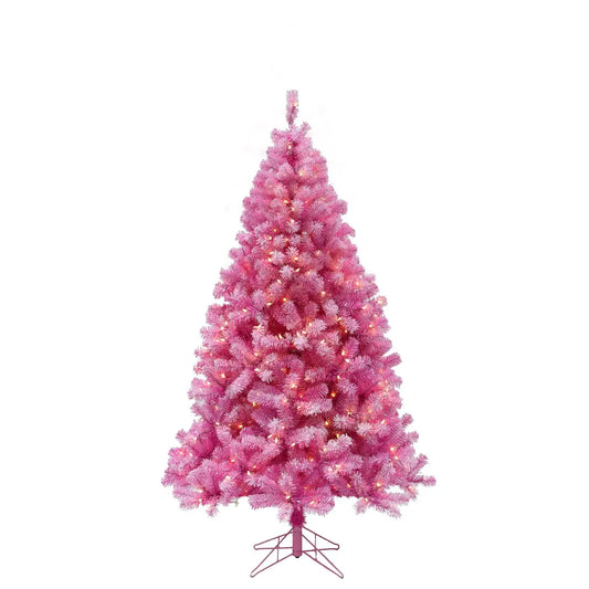 6.5' Prelit Pink & Silver Tinsel Christmas with Metal Stand