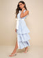 Riviera Rambler Blue & White Striped Tiered Collared Midi Dress