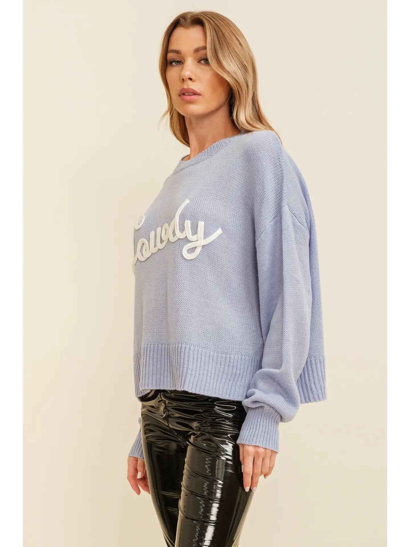 Blue Howdy Embroidered Sweater