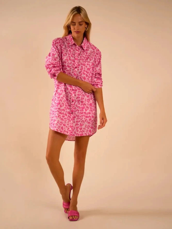 Shaded Pink Leopard Preslie Poplin Dress