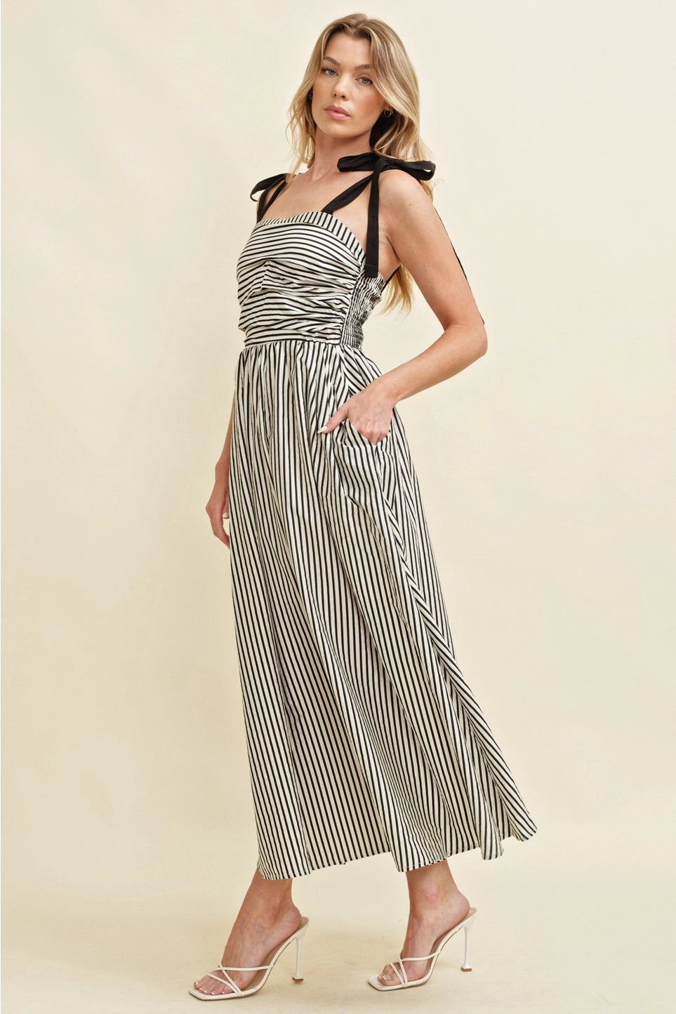 Black & White Stripe Maxi Ribbon Straps