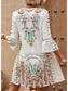 V-Neck Lace Panel Casual Vintage Print Dress