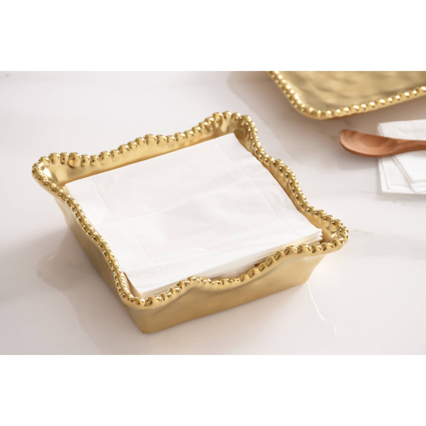 Cocktail Napkin Holder - Matte Gold-Toned