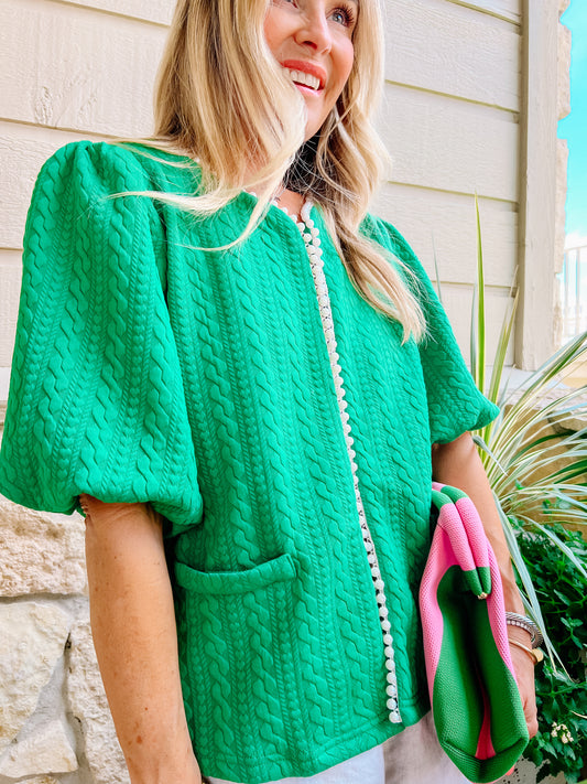 Classy Pearl Green Knit Cardigan