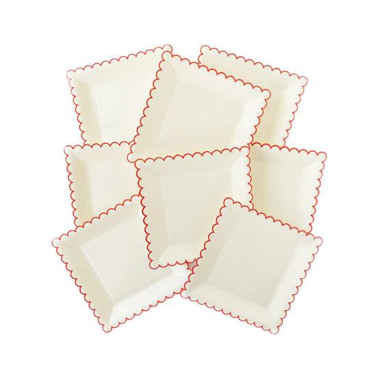 White/Red Scallop 9" Plate- 8ct