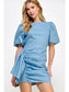 Ruched Short Puff Sleeve Denim Mini Dress