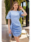 Ruched Short Puff Sleeve Denim Mini Dress