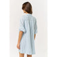 Powder Blue Puff Sleeve Striped Collared Shirt