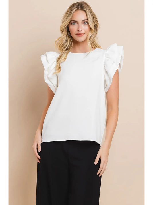 White Ruffle Sleeve Top