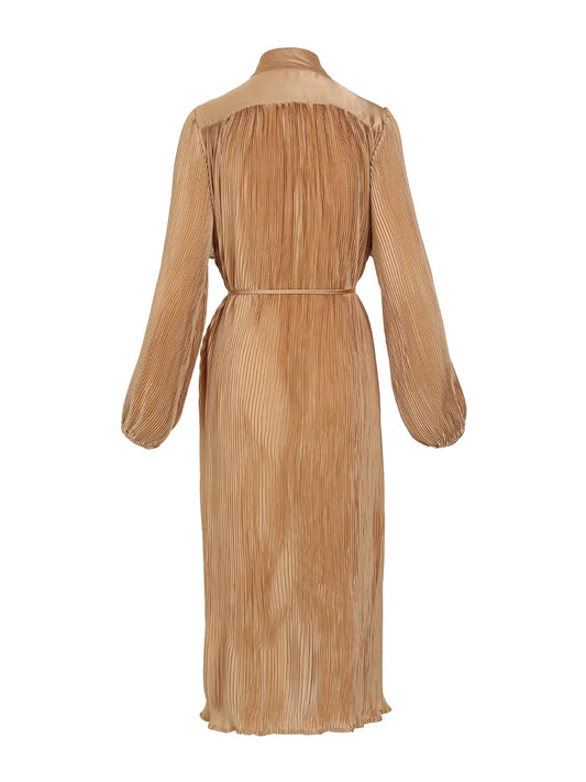 Pintuck Pleated Shirt Dress in Bronze