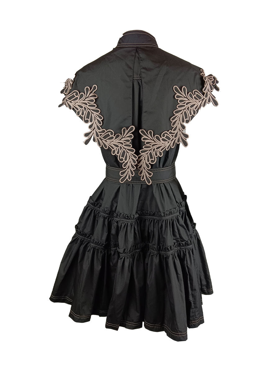 Embroidered Tie Waist Mini Dress *Black