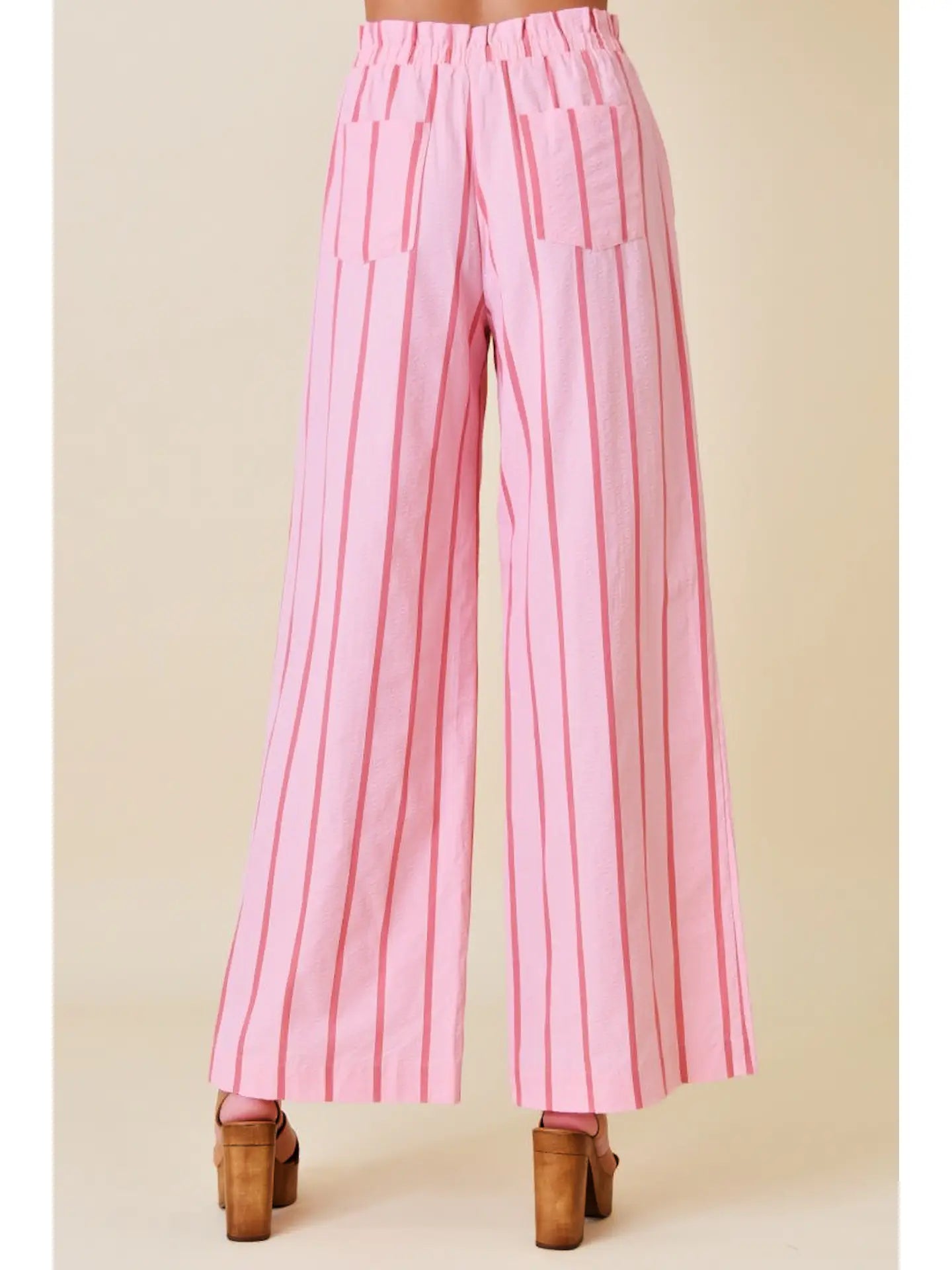 Dramatic Balloon Sleeve Bow Necktie Blouse + Striped Straight Leg Pants