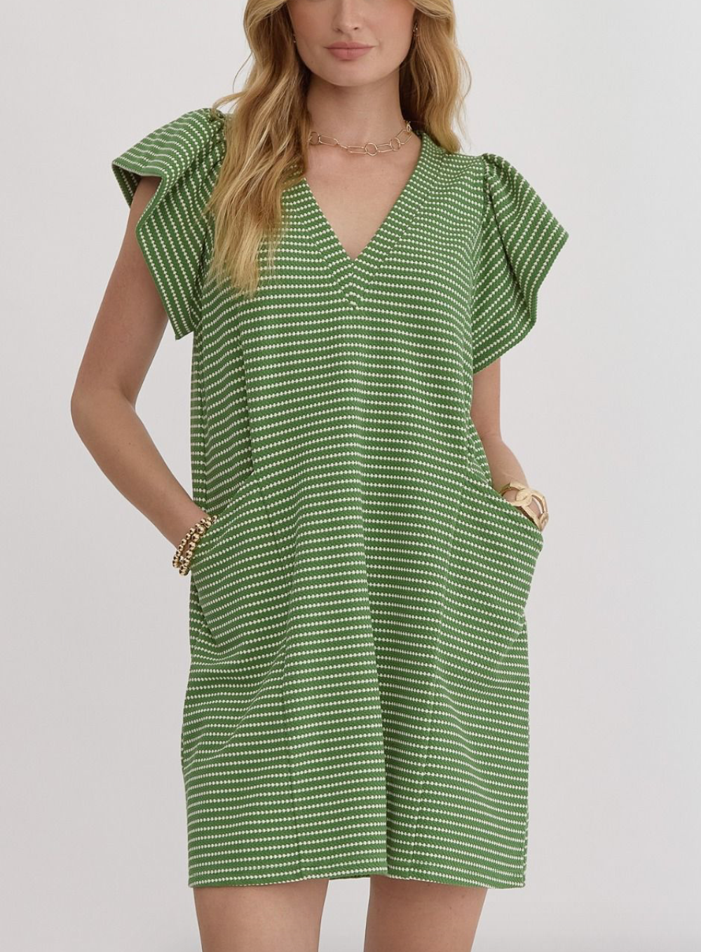 Green Dotted V-Neck Dress