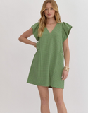 Green Dotted V-Neck Dress