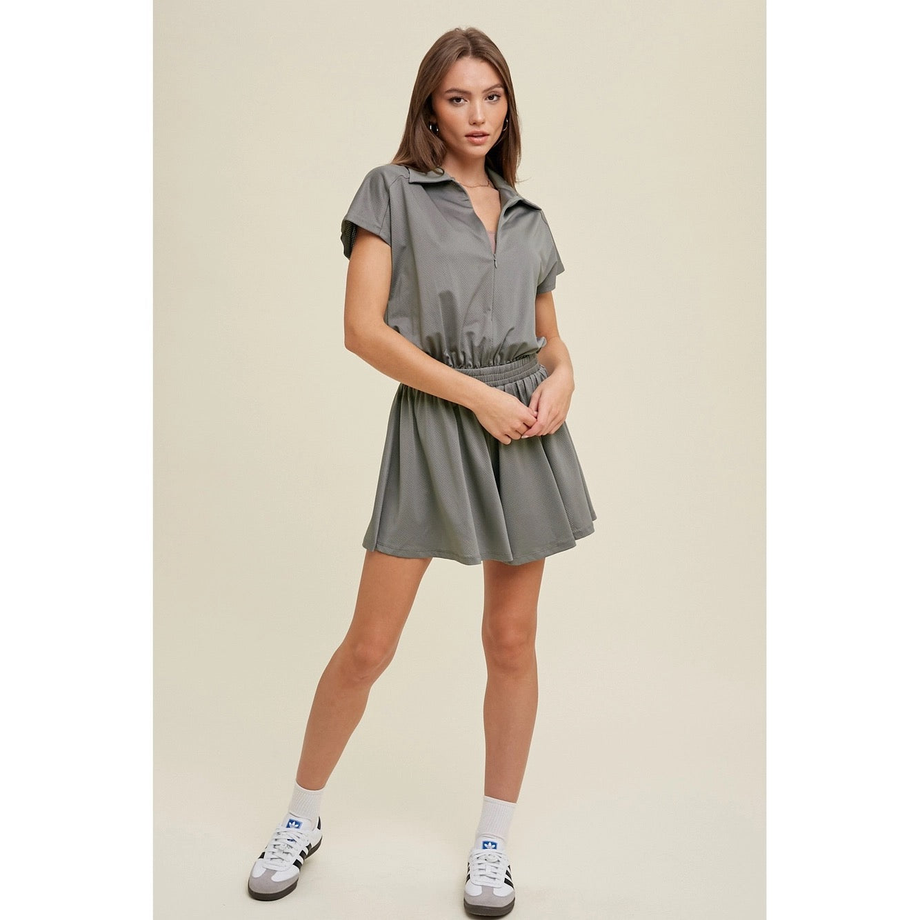 Golf Glam Mesh Romper Charcoal