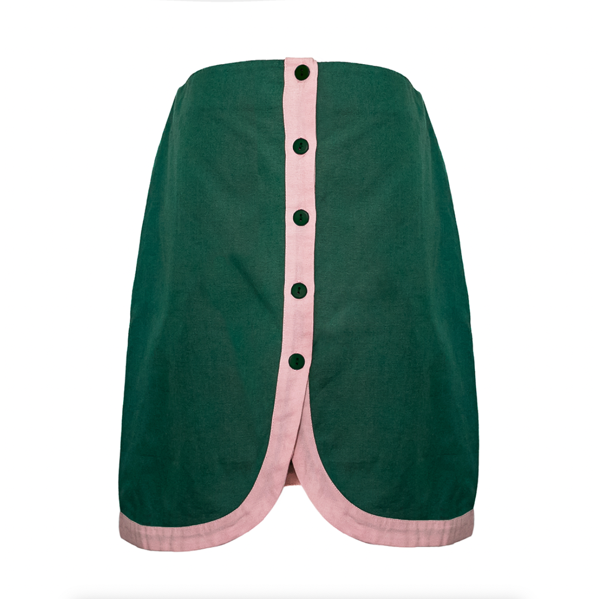 Athena Skirt, Green with Pink Color Block Linen