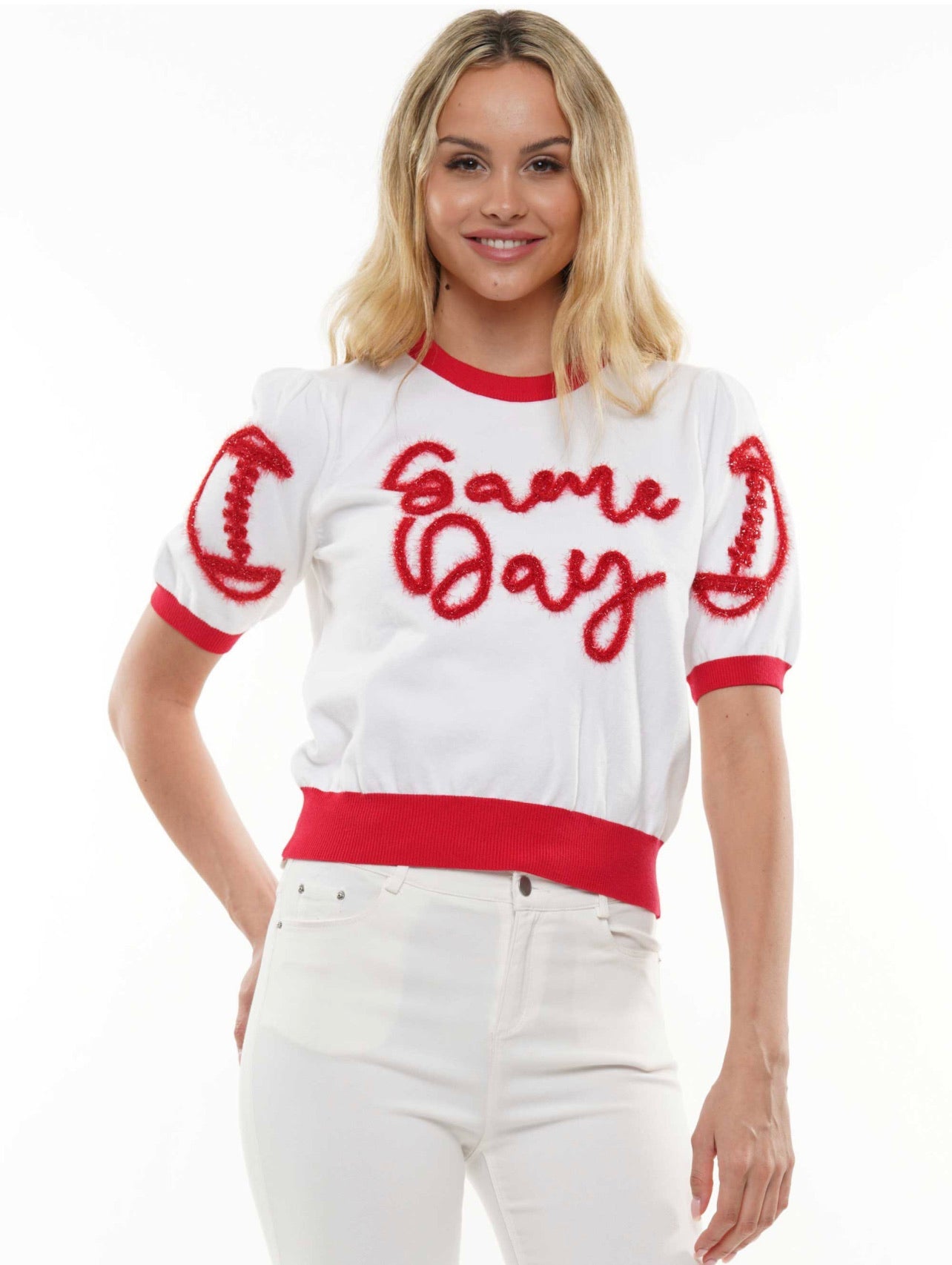 Tinsel Script GAME DAY Sweater Top