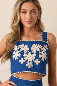 Lovely Blooms Blue Embroidered Floral Midi Skirt
