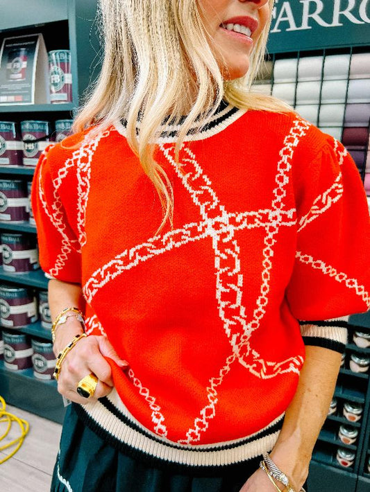 Red Chain Link Knit Top