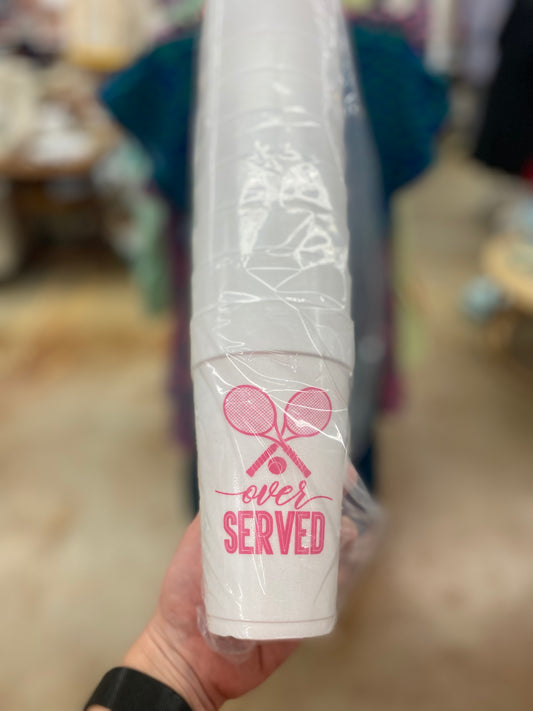 "Over Served" Tennis Sleeve of 10 Styrofoam Cups