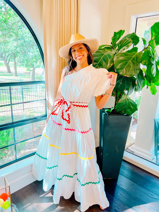 White One Shoulder Color Detail Dress