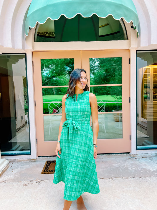 Pretty Green Checker Boucle Mini Dress