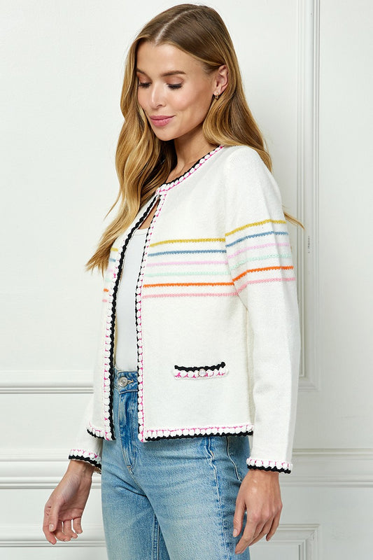 Trimmed Stripe Cardigan