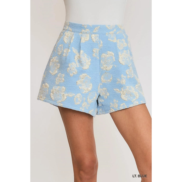 Blue Metallic Floral Shorts