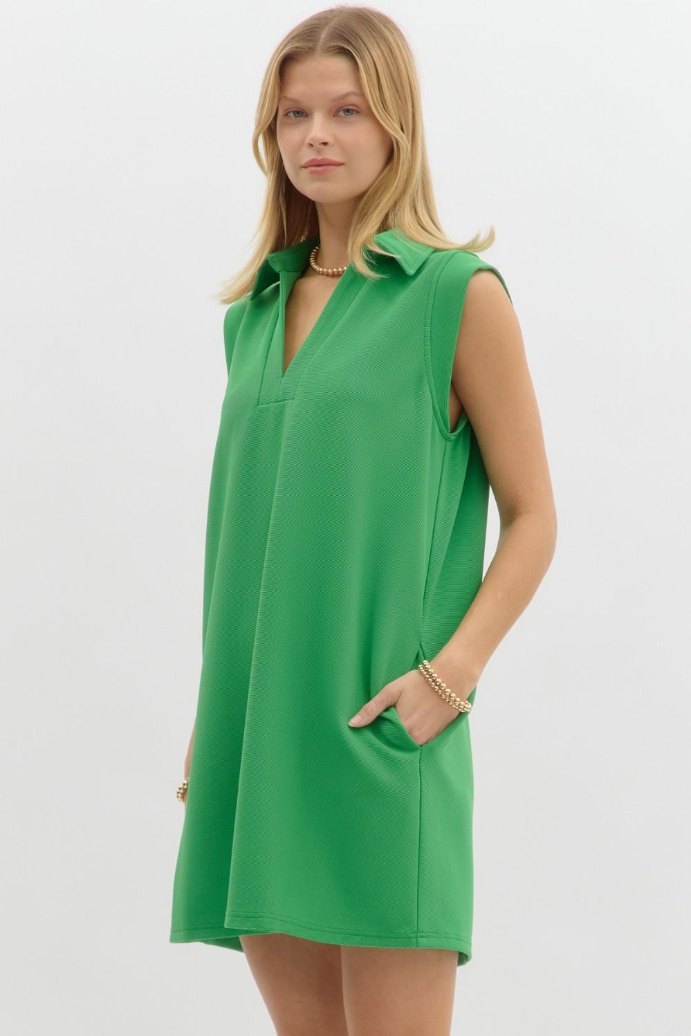 Green Collared Sleeveless Dress