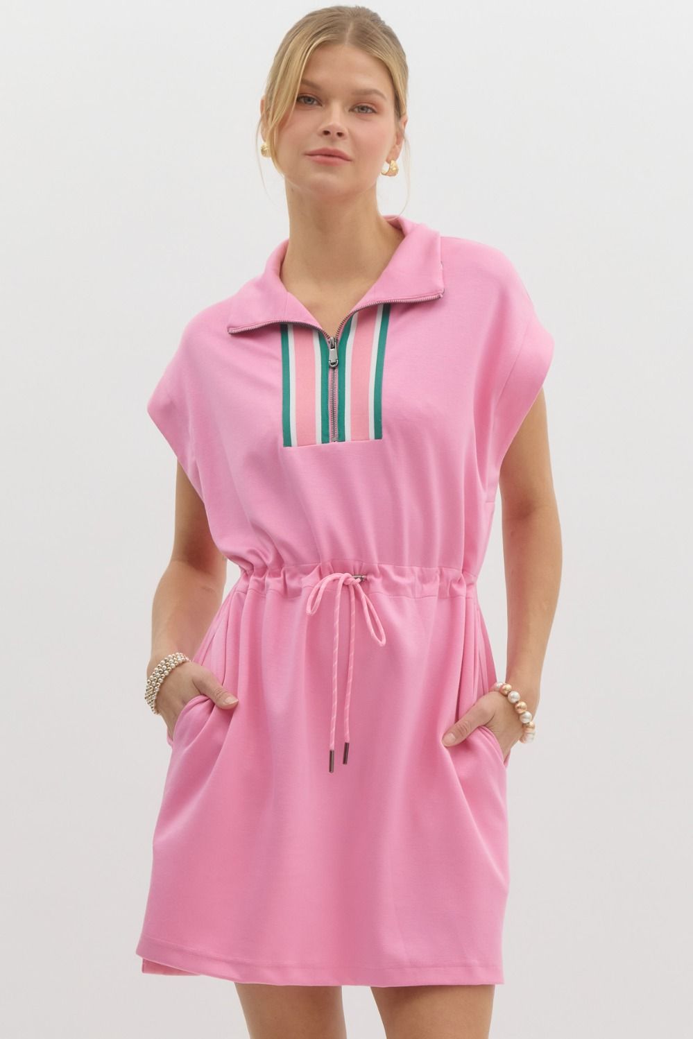 Pink Stripe Zipper Dress