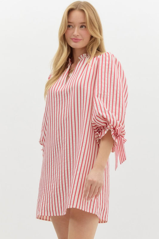 Red Textured Stripe Dress