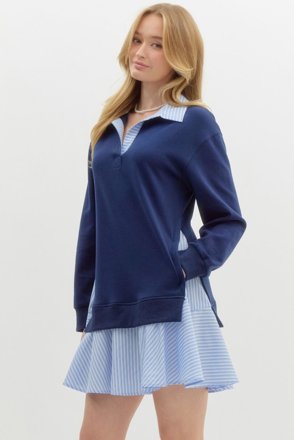 Navy Stripe Collared Dress