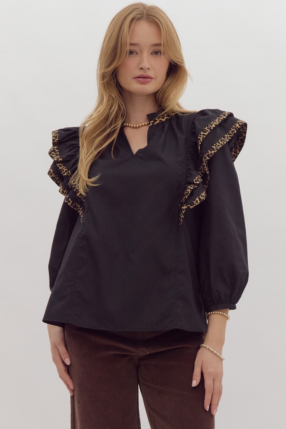 Black Cheetah Ruffle Top