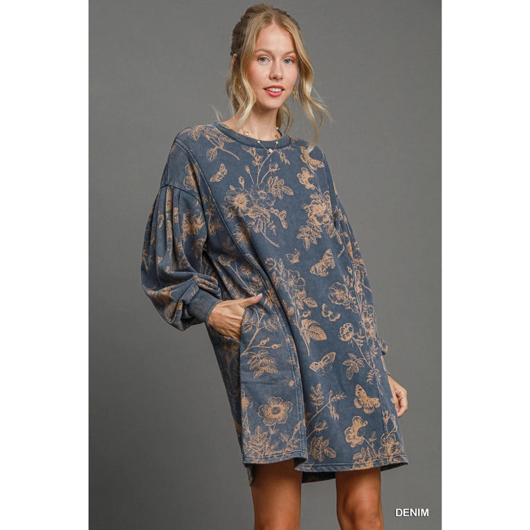 Washed French Terry Floral Dress