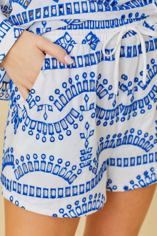 Eyelet Lace Elastic Waist Summer Shorts