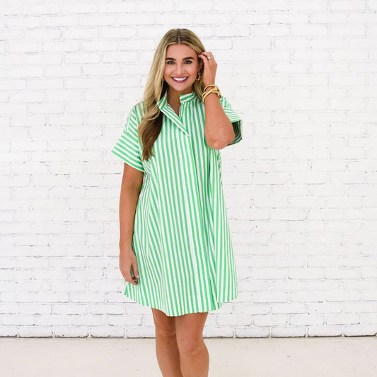 Margot Dress-Green Stripe